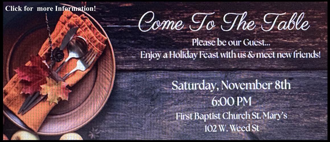 Come To The Table Event, Nov. 8th at 6:00 PM