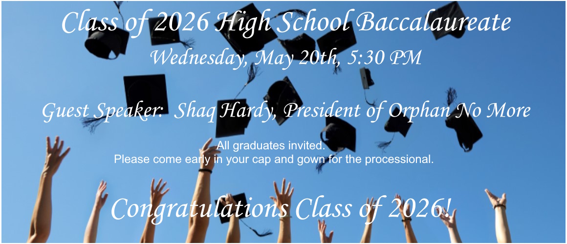 Baccalaureate 2026, Wednesday, May 20th, 5:30 PM